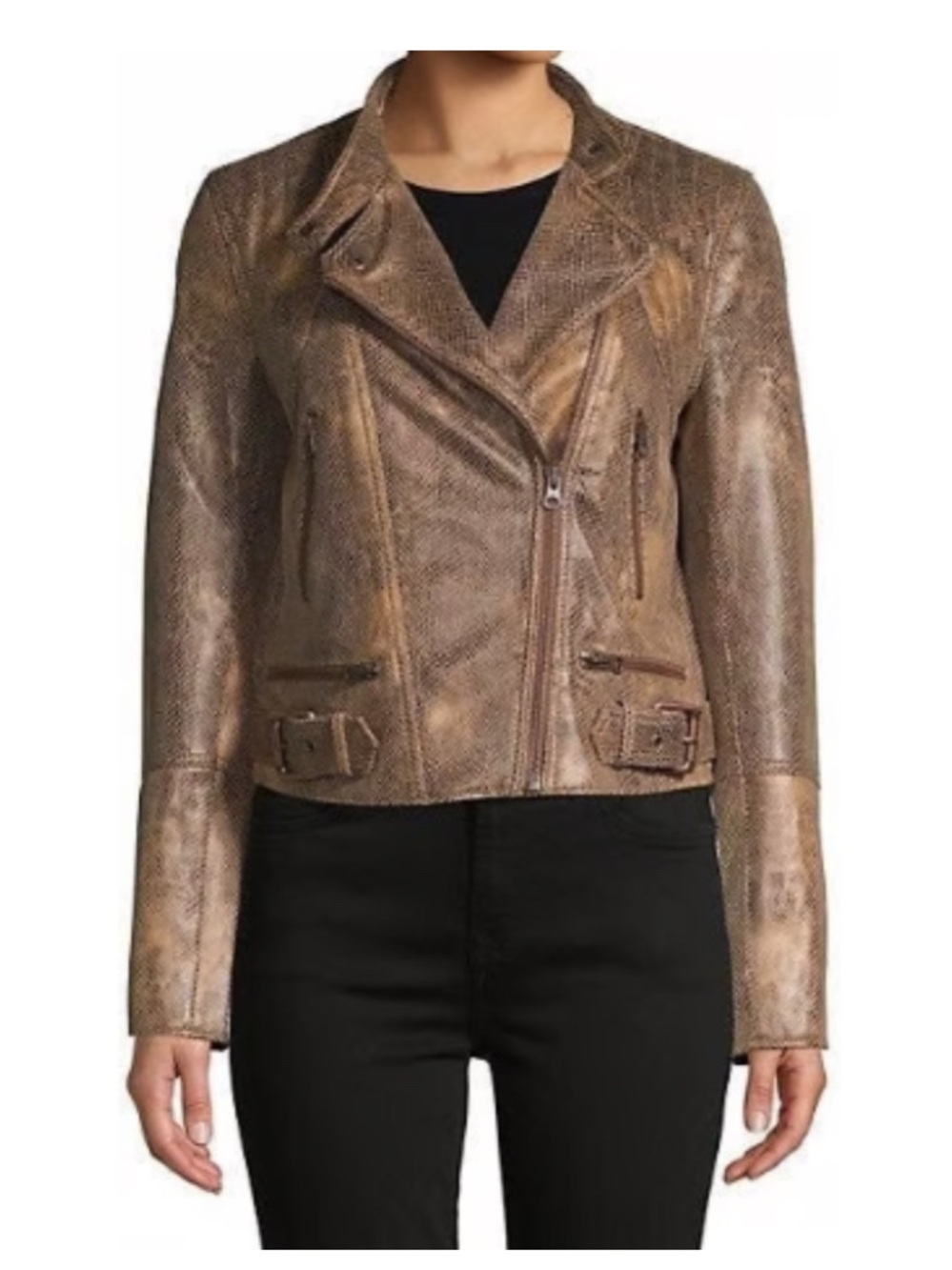 Free People Brown Distressed Leather Moto Jacket